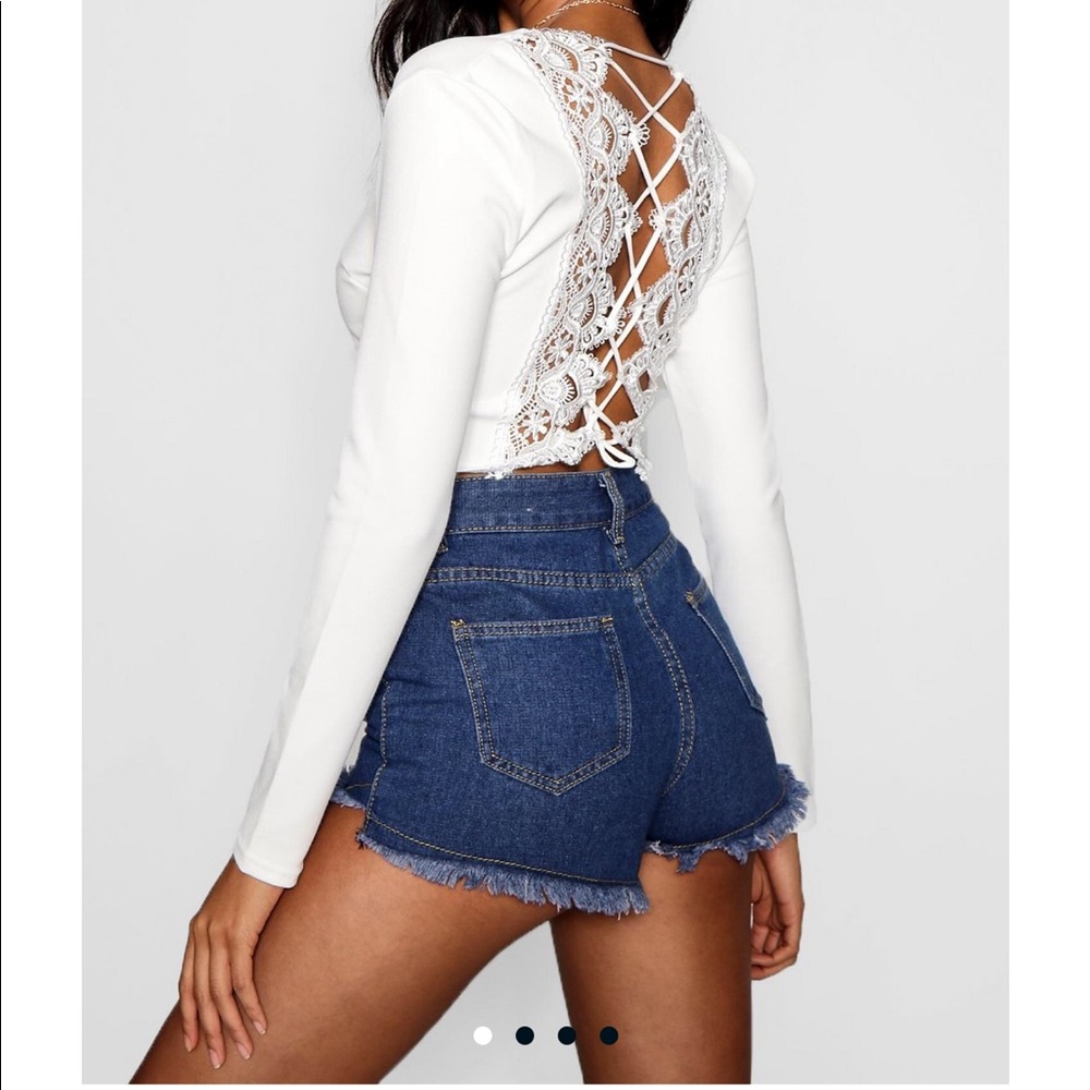 Crochet Back long Sleeve Crop Top